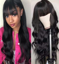Ishow Brazilian Loose Deep Straight Human Hair Wigs with Bangs Peruvian Curly None Lace Wig Malaysian Body Wave for Women All Ages1116680