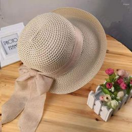 Wide Brim Hats Women Fashion Straw Hat Female Vacation Summer UV Protection Visor Beach Outing Sun With Ribbon Foldable