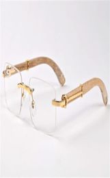 WholeClassic buffalo wood plain mirror glasses fashion rimless rectangle men sunglasses lunettes de soleil size 5518140mm9834375