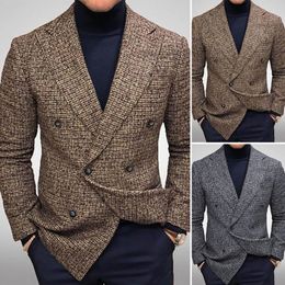 Trendy Men Blazer Long Sleeves Streetwear Autumn Winter British Style Buttons Suit Jacket Coat