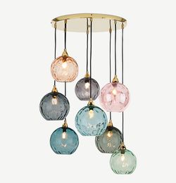 Nordic Coloured Glass Ball Lustre Pendant Lights Modern Water Grain Restaurant Kitchen Hanging lamp Bedroom Bedside Lamp Fixtures