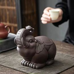 Yixing Boutique Purple Clay Elephant Tea Pet Figurine Home Ornaments Handcraft Sculpture Ceremony Decoration Chinese Teaware 240411