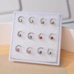 Stud Earrings 6Pairs/set Colourful Rhinestone Plastic Set For Girl Child Gifts Trendy Small Silver Colour Acrylic Brincos Jewellery