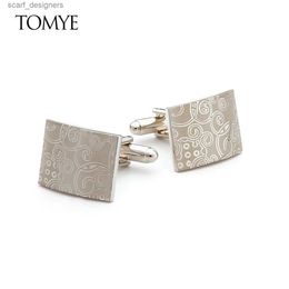 Cuff Links Cufflinks for Men TOMYE XK19S035 High Quality Silver Square Laser Pattern Buttons Formal Casual Dress Shirt Wedding Cuff Links Y240411