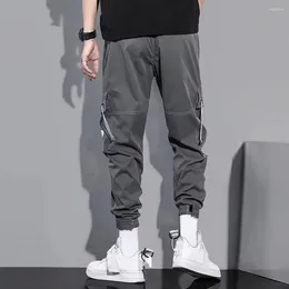 Men's Pants Men Hip Hop Drawstring Cargo With Elastic Waist Multi Pockets Ankle-banded Design For Daily Sports Streetwear