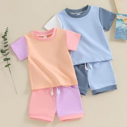 Clothing Sets 0-3Y Toddler Kids Baby Girls Boys Clothes Short Sleeve Crewneck Contrast Colour T-shirts Tops Drawstring Shorts Sportwear