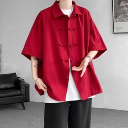 Men's Casual Shirts Summer Chinese Traditional Shirt Plus Size High Quality Men Clothing Plain Color Short Sleeve Vintage Tops M-XXXXXL