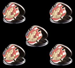 5pcs American Fire Rescue With Flag Obligatory Honor Brass Glory Craft 1oz Military Copper Memorial Challenge Coin5693221