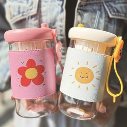 Wine Glasses Drinkware Kawaii Milk Cup Glass Resistant Children'S Water Summer Straw High Temperature Bottle