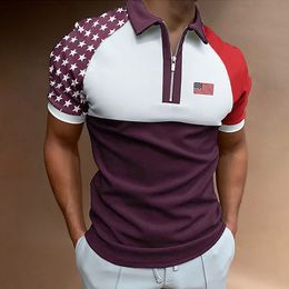 2023 New Men's polo Shirt Men's Muscle Turn Down Collar American Flag Print Patriotic Shirts Slim Fit Short Sleeve ropa hombre