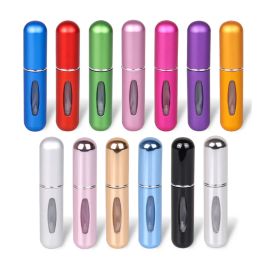 wholesale 5ML Refillable Perfume Spray Bottle Aluminium Spray Atomizer Portable Travel Cosmetic Container Perfumes Bottles 12 Colours ZZ