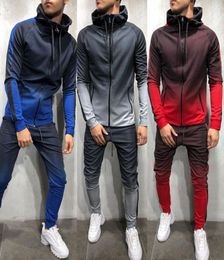 Mens Tracksuit Set Gradient Zip Up Hoodie Top Bottoms Jogging Joggers Gym Sweats Slim Fit newest style5188154