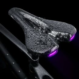 Road Bike Saddle MTB Bicycle Seat With Warning Taillight USB Charging Mountain Cycling Racing PU Breathable Soft Seat Cushion
