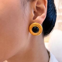 Stud Earrings Retro Stainless Steel Chunky C Shape Hoop Glossy Gold Plated PVD Circle Round Gypsy Style Huggie Hoops Jewellery Gift