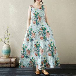 Casual Dresses Plus Size Sleeveless Loose Summer Tank Dress Women Thin Light Cotton Floral Outdoor Travel Style Beach Bohemia Long