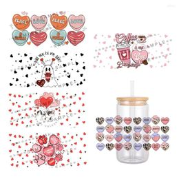 Gift Wrap Valentine's Day Pink Sweet Heart Pattern UV DTF Transfer Sticker Waterproof Transfers Decals For 16oz Glass Cup Stickers