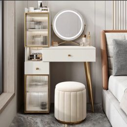 Modern White Minimalist Dressing Table LED Mirror Dressing Table Multi-functional Integrated Muebles De Dormitorio Makeup Table