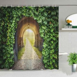 Shower Curtains 3D Garden Landscape Curtain Wooded Paths European Arch Beautiful Fantasy Scenery Fabric Bathroom Decorative Hook