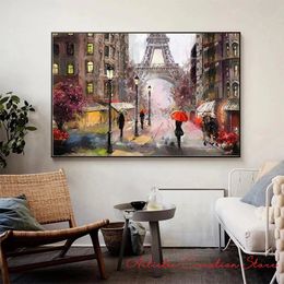 Romantic City Pedestrian Paris Eiffel Tower Landscape Abstract Canvas Oil Painting Poster Wall Picture for LivingRoom Home Decor