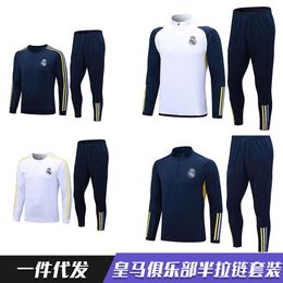 23/24 Real Madrid New Jersey Autumn Adult Childrens Football Training Shirt Half Pull Sports Breathable Long Sleeve Set
