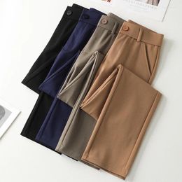 Women's Pants Plus Size Casual Spring Autumn High Waist Straight With Pockets Office Work