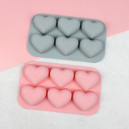 6 Cavities Valentine's Day Heart Silicone Baking Mould Love Chocolate Candy Biscuit Ice Mould Cute Gifts Soap Candle Making Set