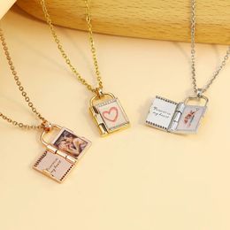 Custom Po Envelope Necklace Can Opend Personalized Engraved Name Pendant Unique Jewelry Gift For Mothers Day Memorial Gift 240402