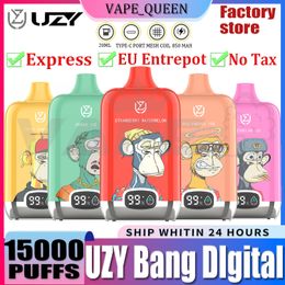 EU Warehouse Original UZY Bang DIgital 15000 Puff 15000 Disposable E Cigarettes Mesh Coil 20ml Pod Battery Rechargeable Electronic Cigs Vape 15K 850 mah Vaper 15K