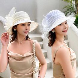 Wide Brim Hats Summer Sun For Women Flower Sunscreen Cap Female Elegant Wedding Floral UV Protection Hat Sunshade Caps