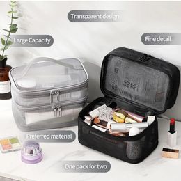 Storage Bags Two-Ply Breathable Mesh Visual Makeup Bag Large Multi-Functional Digital Lipstick Eyebrow Pencil Travel Organisers