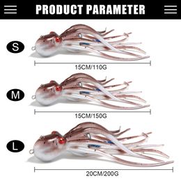 Spinpoler Squid Soft Lure UV/Glow Octopus Bait 110g 150g 200g Jighead Sinking Jigging Saltwater Trolling Jig Rubber Rigged Tuna