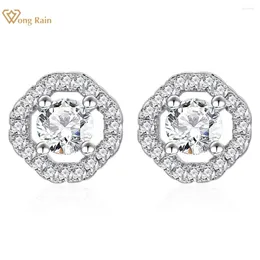 Stud Earrings Wong Rain 925 Sterling Silver Round Cut 5 MM Lab Sapphire Gemstone Ear Studs For Women Wedding Party Fine Jewellery