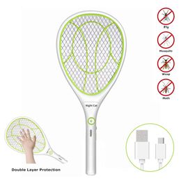 Night Cat Bug Zapper Racket Electric Fly Swatter Racquet Electronic Mosquito Killer with USB Charging LED Lighting