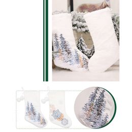 White Christmas Stocking Gift Bag With Snowflake Embroidery Pattern For Storing Christmas Items & Table Decor