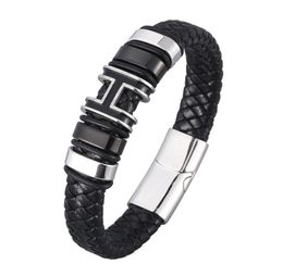 Charm Bracelets Genuine Braided Leather Bracelet For Men Stainless Steel Magnet Clasp H Woven Bangle Trendy Male Wristband Jewelry5638385