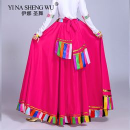Chinese Traditional Costume Stage Dance Wear Folk Costumes Performance Festival Tibetan Outfit Red Long Skirts for Women Dancing