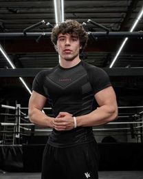 Men's T-Shirts Gym Sports Training Clothes Mens T-shirts Quick breathable elastic tight clothing Basketball Training Short Slves T240411