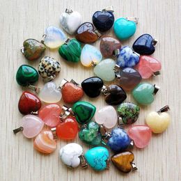 Pendant Necklaces 16mm Fashion Good Quality Natural Stone Mix Heart Charms Pendants For Jewellery Accessories Making Wholesale 50pcs