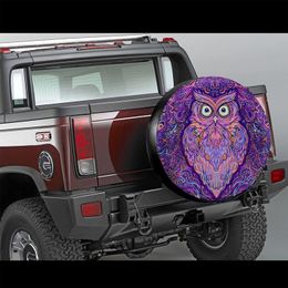 Cute Abstract Owl and Psychedelic Ornate Pattern Spare Tire Cover Waterproof Dust-Proof Wheel Protectors Universal for T