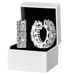 Women Mens Double Band Pave Hoop Earrings Original gift Box for Authentic 925 Sterling Silver Party Circle Stud Earring5970832