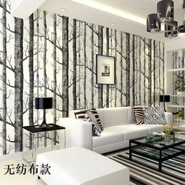 Wallpapers Rustic Wood Grain Not Self-adhesive WallpaperWhite Birch Tree Forest Wall Stickers Contact Paper Branches Trunk Wallpaper