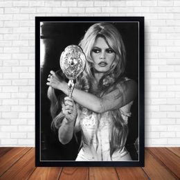 Attractive French Film Star Brigitte Bardot Poster Black and White Canvas Painting Wall Art Print Picture for Room Home Decor