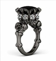 Brand Punk Jewellery Skull 10KT Black Gold Filled Demon Princess 5CT Black Sapphire Cocktail Wedding Bands Ring for Women Men61410838115594