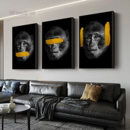 Three Monkeys No Speak,no See,no Hear Canvas Painting Prints Posters Funny Monkey Wall Art Pictures Home Living Room Decoration