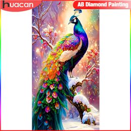 HUACAN New Arrival 2023 AB Diamond Painting Peacock Mosaic Animal 5D DIY Embroidery Handmade Gift Home Decor