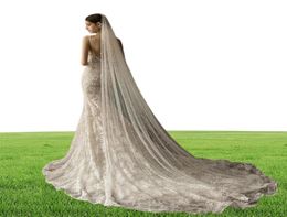 Bridal Veils Wedding Veil With Pearls One Layer Long Cathedral Bride Velos De Noiva Crystal Beaded For White Ivory Metal Comb6761581