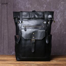 Backpack JLFGPJ Sporty Style Men's Large Capacity 16 Inch Genuine Leather Computer Bag High-end Feel Top Layer Cowhide