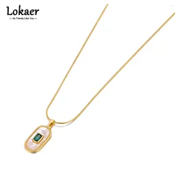 Pendant Necklaces Vintage Natural Shell Green Cubic Zirconia Necklace For Women 18K PVD Plated Stainless Steel Chic Jewellery N23069