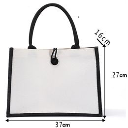 Black/White Women Girl DIY Blank Grocery Handbag Large Capacity Foldable Travel Storage Organizer Jute Burlap Tote Bags