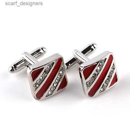 Cuff Links New Two tone Square Simple Cufflinks for Mens Red/Black Enamel Luxury Business Cufflinks Button Classic Shirt Cufflinks Y240411